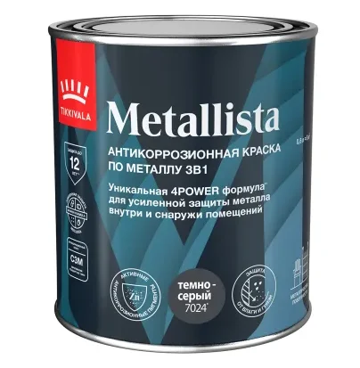Краска по ржавчине Tikkivala Metallista темно-серая глянцевая 0,8л
