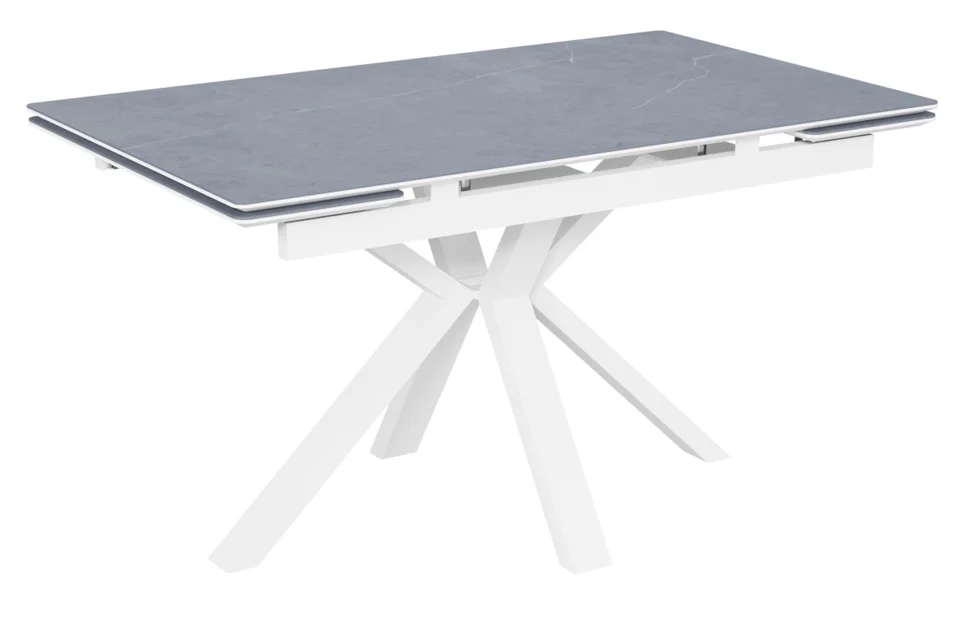 Стол Баден-1С 140х85 (+30+30) (царга белый/МДФ+PVC Белый/ Armani Grey) + Нога №120Q(белый)