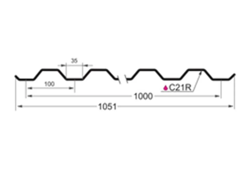 Профнастил С-21(Тип), 0.4 мм, PE, RAL ** Stynergy, 1.051 * м2