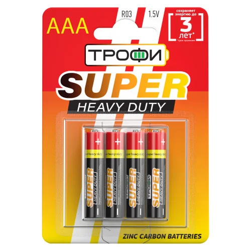 Элемент питания R03(ААА) алкалиновый (уп. блистер 4шт) ТРОФИ UPER HEAVY DUTY Zinc