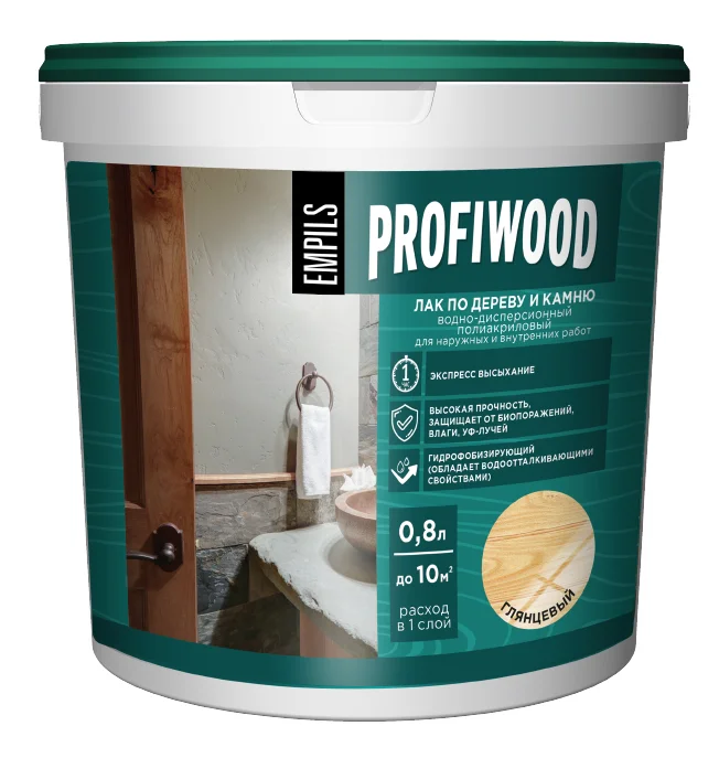 Лак по дереву и камню глянцевый EMPILS PROFIWOOD 0,9кг