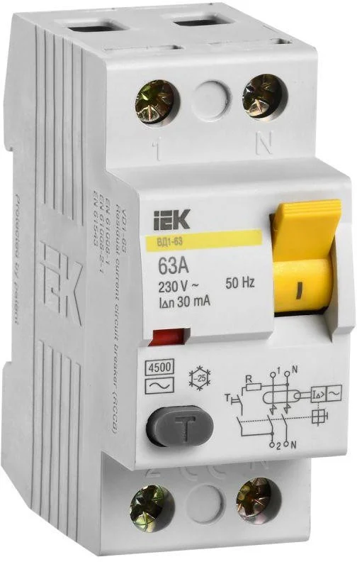 Выключатель автоматический диф. тока 2п ВД1-63 63А 3кА х-ка AC IEK MDV10-2-063-030