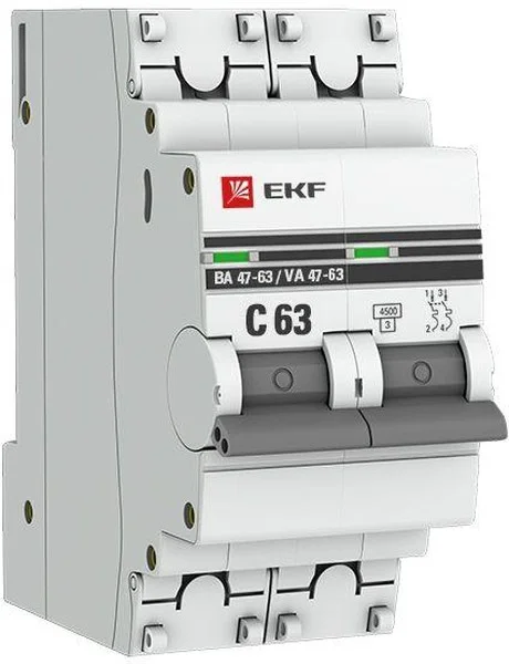 Выключатель автоматический 2п BA47-63 63A 4.5kA х-ка С PROxima ЕКF mcb4763-2-63C-pro
