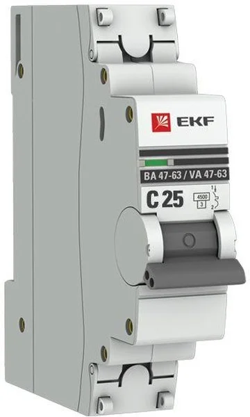 Выключатель автоматический 1п BA47-63 25A 4.5kA х-ка С PROxima ЕКF mcb4763-1-25C-pro