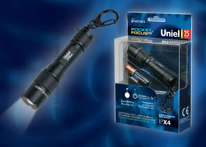 Фонарь ручной мини Uniel Премиум «Mini focus pocket +», алюминиевый корпус, 1 Nichia 0, 5mm LED, 1хААА, черный, P-KL024-P Black