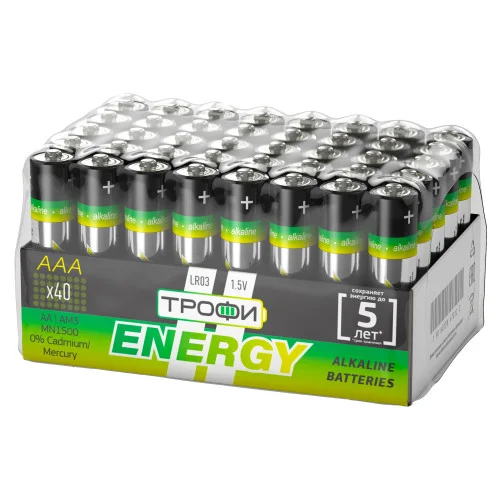 Элемент питания LR03(ААА) алкалиновый (уп.спайка 40шт)ТРОФИ ENERGY/ECO