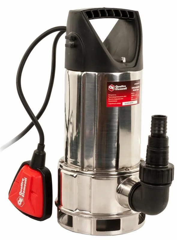 Насос дренажный QUATTRO ELEMENTI Drenaggio 900 F Inox (900 Вт, 14000 л/ч, для грязной, 9 м, 5,45кг, нерж.сталь корпуса)