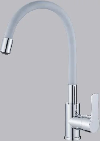 Смеситель HAIBA HB70112-3 однорычажный, комбинированный, силиконовый, высокий гибкий поворотный излив, на гайке, серый/хром