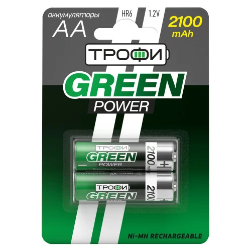 Аккумуляторная батарея HR6(АА) NiMH(никель-металлгидридные) 2100mAh (уп. блистер 2шт) Трофи GREEN POWER