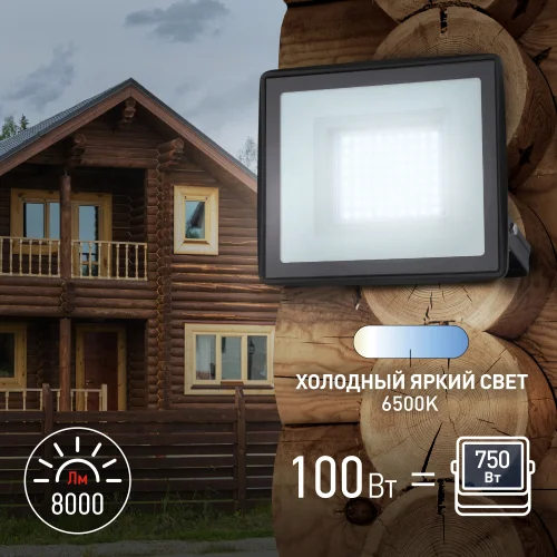 Прожектор светодиодный 100W 6500K 200-240V IP65 8000Лм 185х176х37мм черный Китай ЭРА, LPR-023-0-65K-100