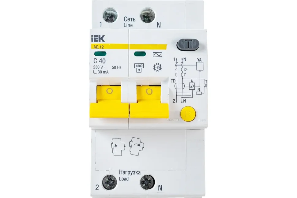 Выключатель автоматический диф. тока 2п АД-12 40А 4.5кА х-ка C IEK MAD10-2-040-C-030