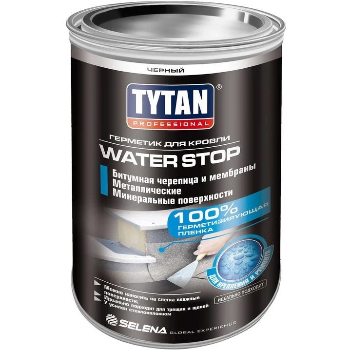 Герметик битумный кровельный черный TYTAN Professional WATER STOP 1,8кг