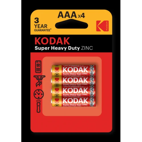 Элемент питания LR03(ААА) алкалиновый 1,5v (уп. блистер 4шт) Kodak SUPER HEAVY DUTY Zinc