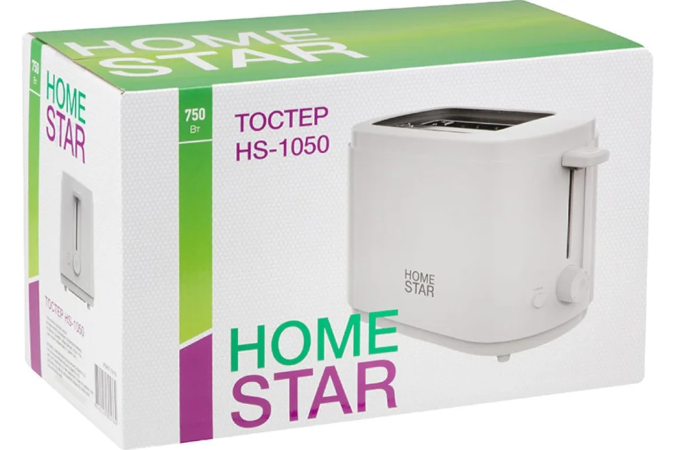 Тостер 750 Вт 6 степеней прожарки HOMESTAR HS-1050 белый
