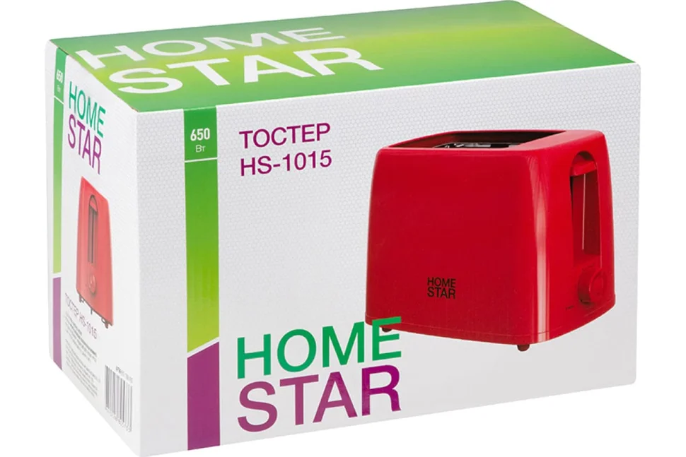 Тостер 650 Вт 6 степеней прожарки HOMESTAR HS-1015 красный