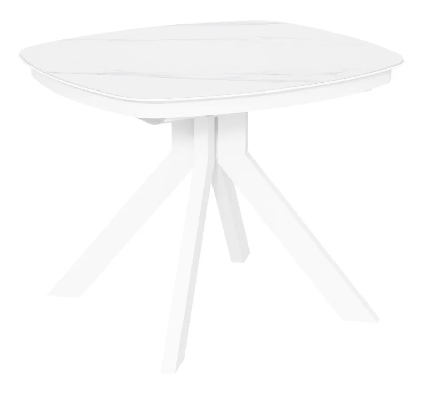 Стол Сохо-1С 100х90 (+32), цвет (царга Белый/МДФ+PVC Белый/Whte marble) + нога №111Q белый