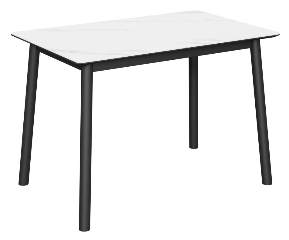 Стол Портофино-1С 110х70 (+32) (царга Чёрный/МДФ+PVC Чёрный/White marble) + нога 15R (черный)