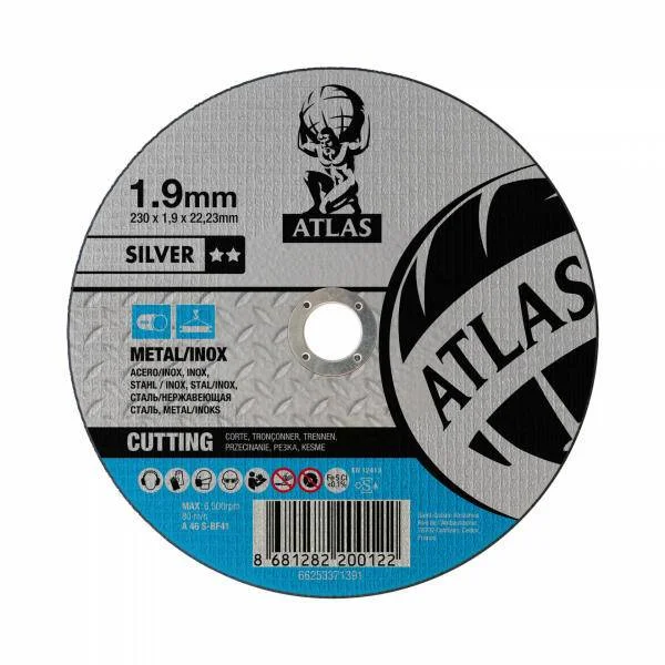 Круг отрезной абразивный по металлу 125x1.2x22.23мм, T41, A60S, ATL-Silver, ATLAS