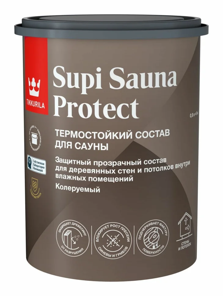 Состав защитный для сауны полуматовый TIKKIVALA (Tikkurila) SUPI SAUNA PROTECT EP 0,9л