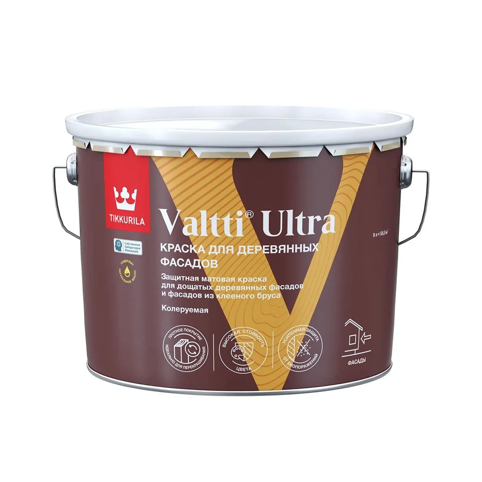 Краска ВД для деревянных фасадов матовая База А TIKKIVALA (Tikkurila) VALTTI ULTRA 9л