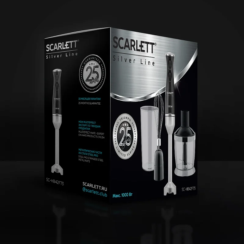 Блендер 1000 Вт 2 скорости с чашами Scarlett SC-HB42F73 Silver Line