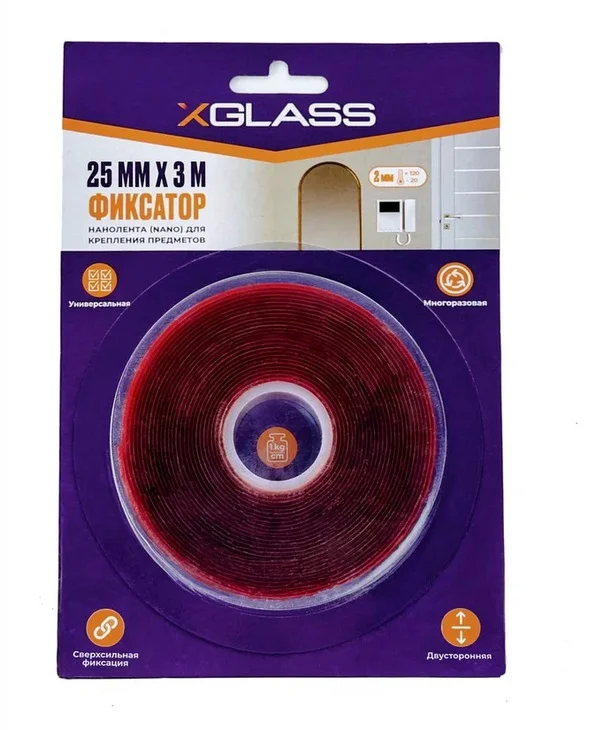Лента клейкая прозрачная двусторонняя НАНО X-Glass 25мм х 3м х 2мм