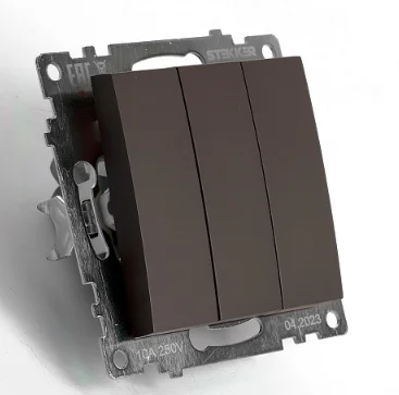 Выключатель трехклавишный СП 250V, 10А, (механизм), шоколад (GLS10-7108-04) Катрин STEKKER