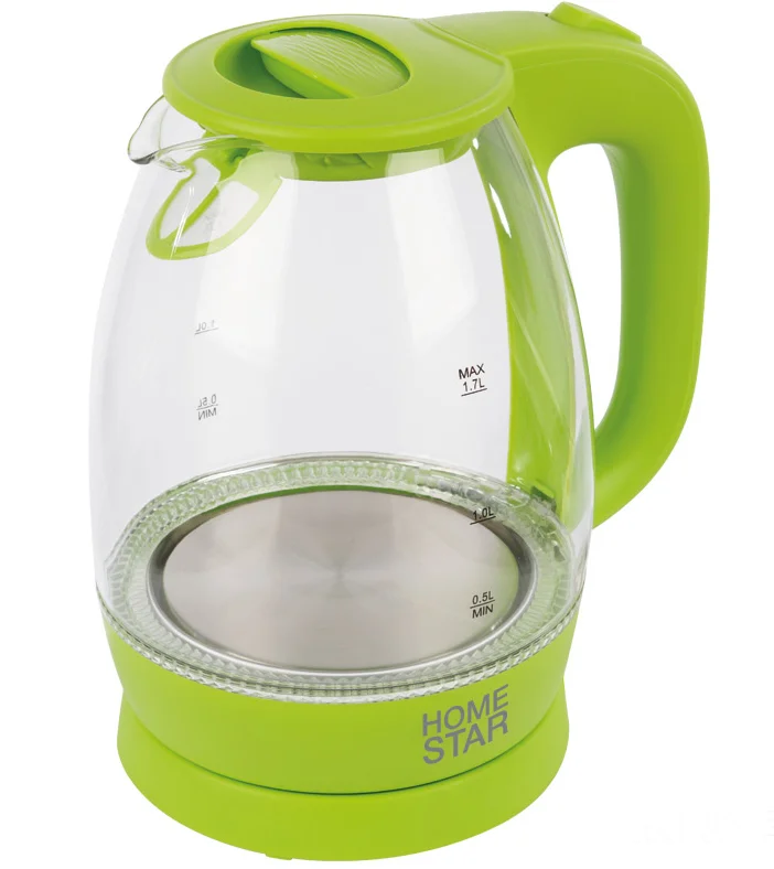 Чайник HOMESTAR HS-1012 (1,7 л) стекло, пластик зеленый
