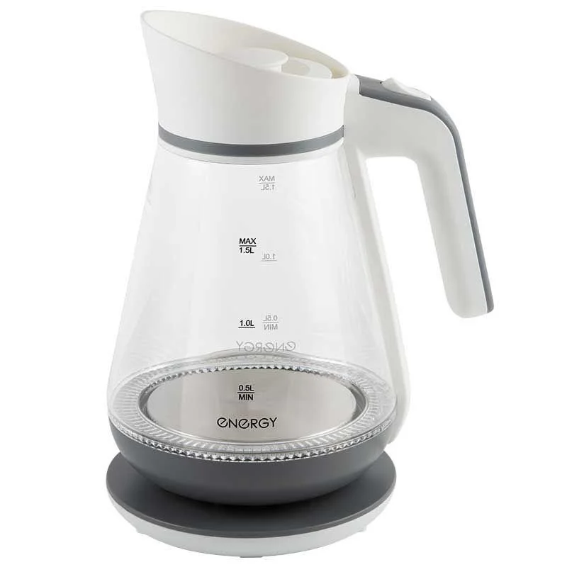 Чайник ENERGY E-297 (1,5 л) стекло, пластик цвет бело-серый