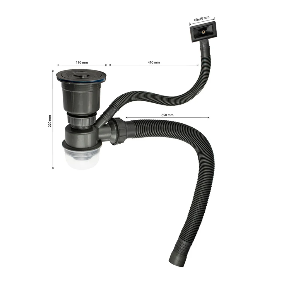 Мойка нержавеющая FABIA PROFI врезная, 50х50 (3 мм), глубина 220 мм, ГРАФИТ, ДИЗАЙН, большой сифон с переливом, корзиной и ковриком