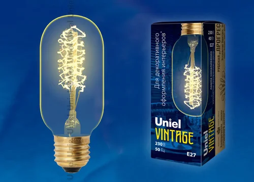 Лампа накаливания 40W E27 220V 250Лм Цилиндр широкий прозрачный Винтаж Uniel IL-V-L45A-40/GOLDEN CW01