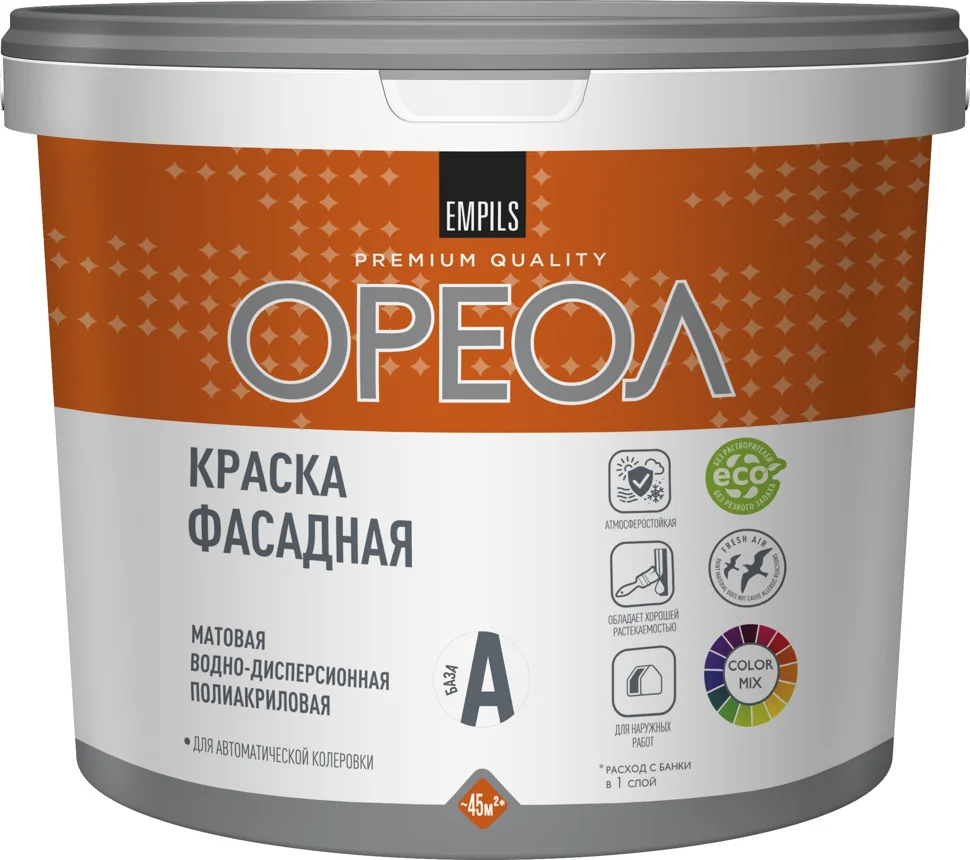 Краска ВД фасадная атмосферостойкая полиакриловая База-А ОРЕОЛ 12,96 кг