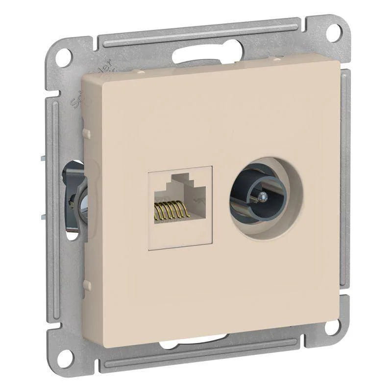 Механизм розетки компьютерной + TV 2-м AtlasDesign RJ45 кат.5E + TV беж. Schneider Electric ATN000289
