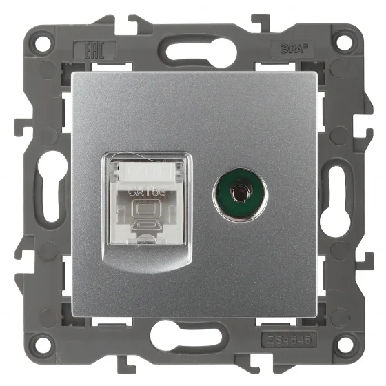 Розетка информационная+TV (RJ45+TV) Эра22 Elegance алюминий, арт.14-3110-03
