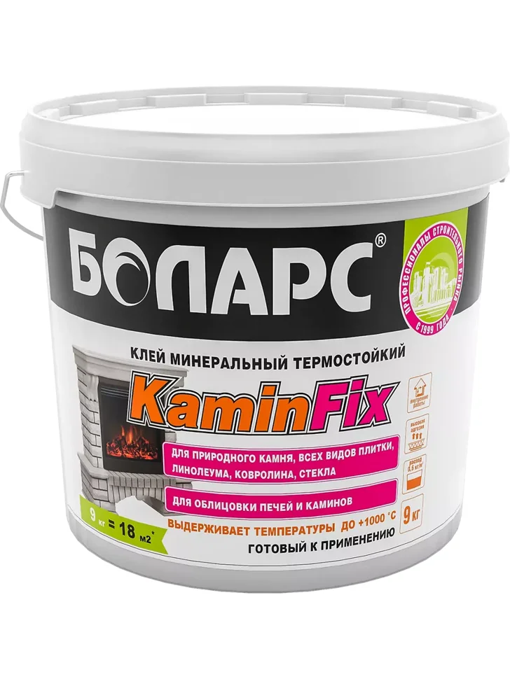 Мастика клеящая БОЛАРС KAMINFIX для любых покрытий, печей и каминов 9 кг (до +1000&#176;С)