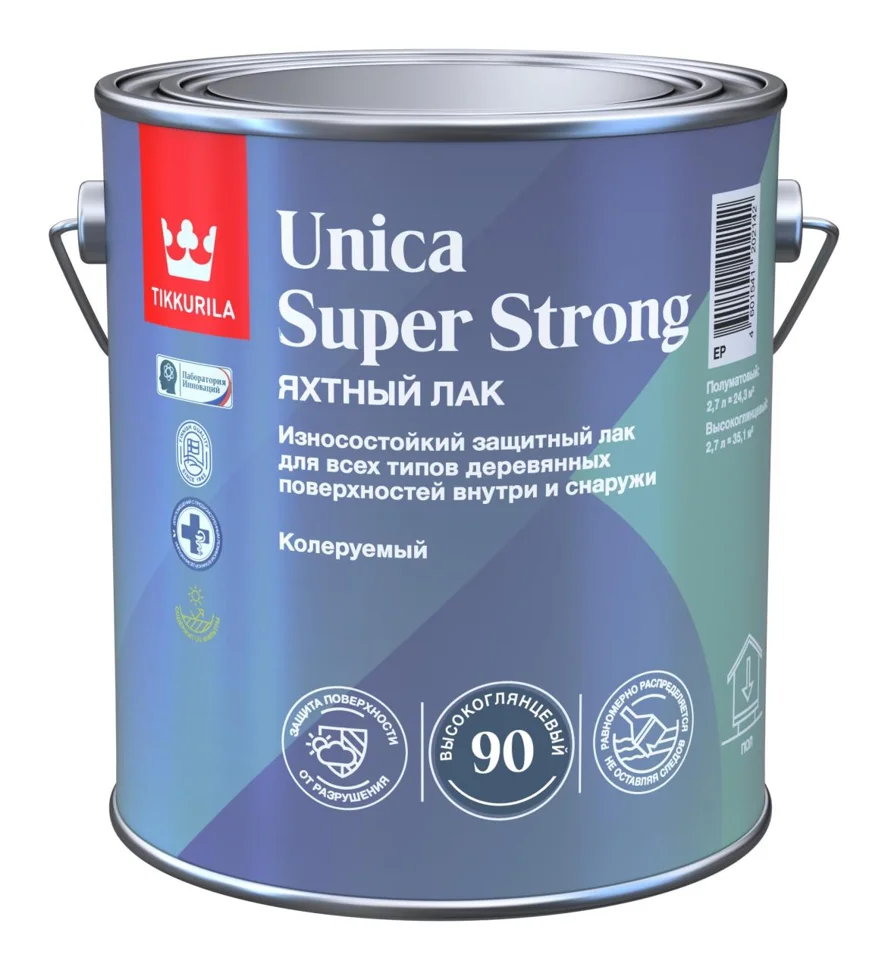 Лак универсальный высокоглянцевый TIKKURILA Unica Super Strong EP 2,7л