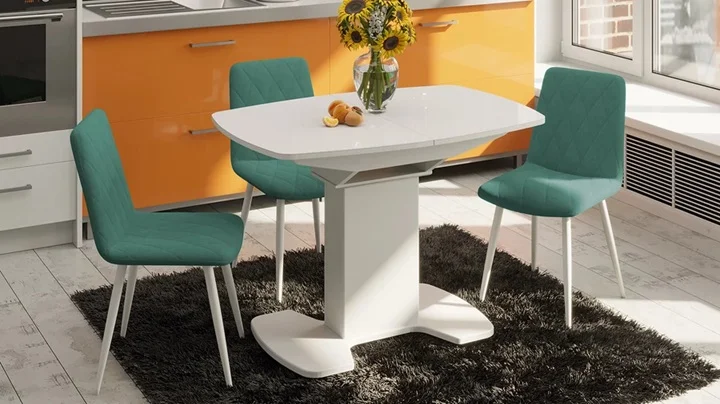 Стол обеденный "Портофино" раздвижной 1100*(1415)*750*750 (Белый глянец/Стекло белое)