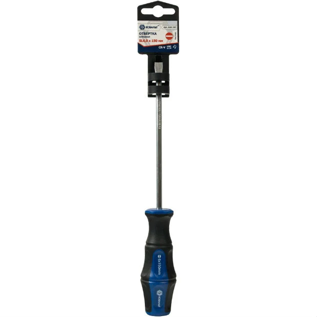 Отвёртка плоская Ultra Grip SL, 6,0 х 150 мм, КОБАЛЬТ, CR-V, двухкомпонентная рукоятка, подвес