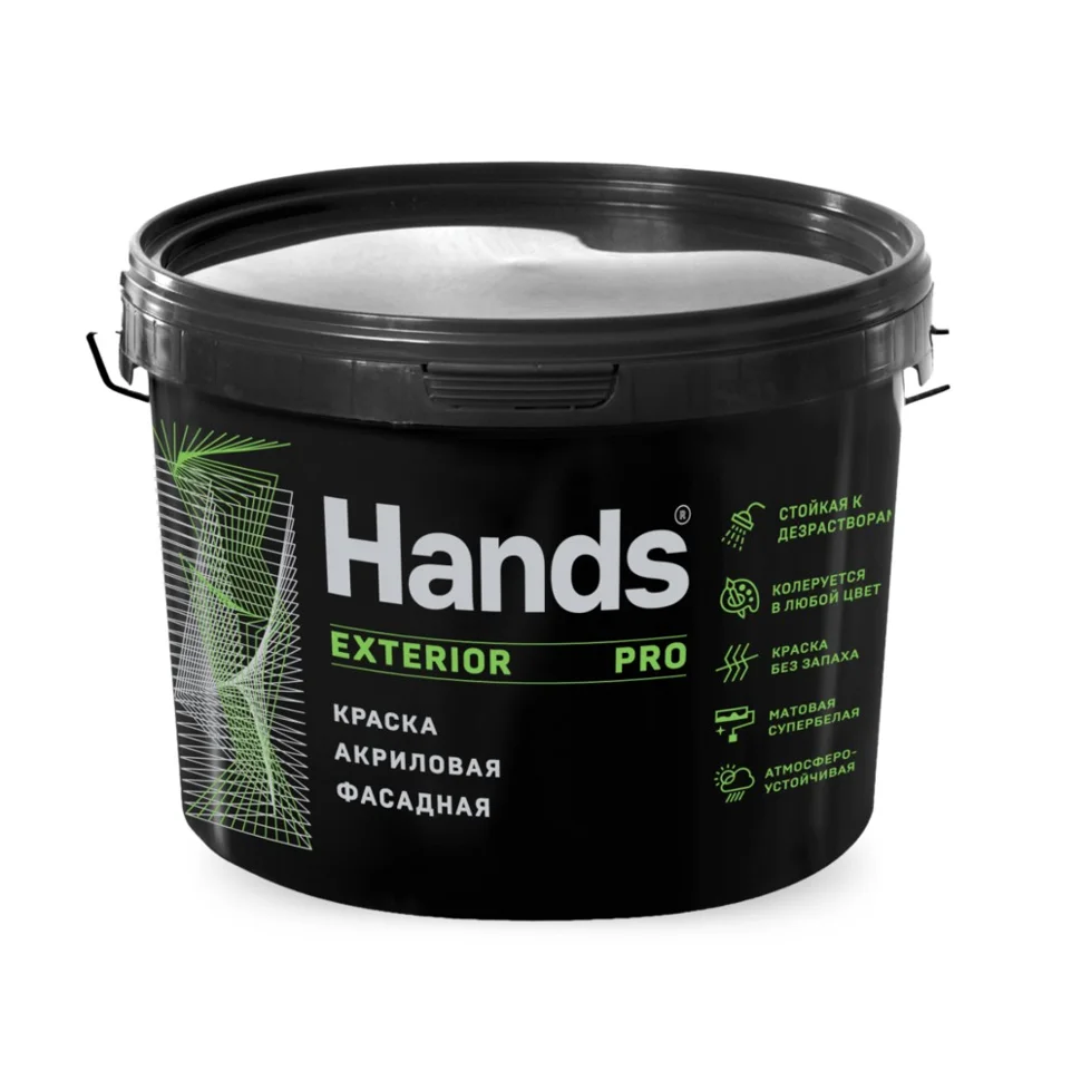 Краска ВД фасадная супербелая Hands Exterior PRO 14кг