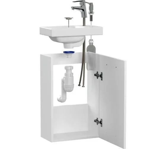Комплект CERSANIT: тумба под умывальник LARA 40 белая с раковиной MODUO 40 со смесителем, сифоном и дозатором