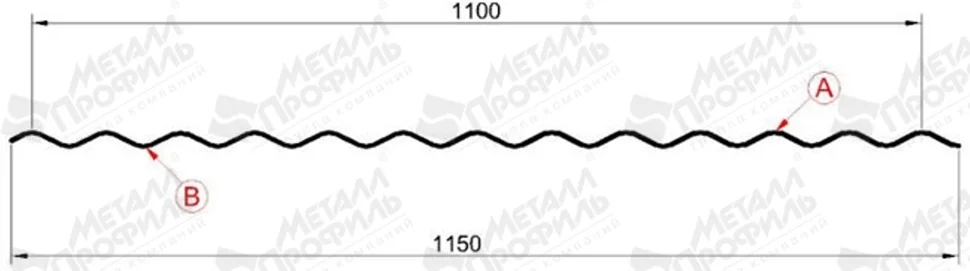 Профнастил "Металлпрофиль" МП-18(Тип), 0.55 мм, оцинкованный, 1.15 * м2