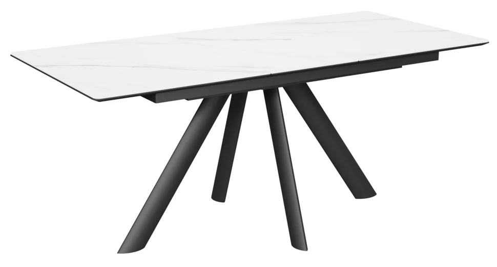 Стол Киото-1С 140х85 (+40) (царга Чёрный/МДФ+PVC Чёрный/White marble) + Нога №100Е (черный)