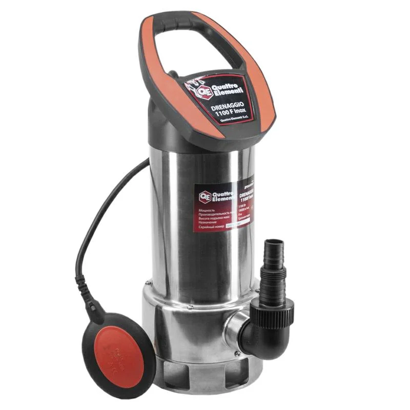 Насос дренажный QUATTRO ELEMENTI Drenaggio 1100 F Inox (1100 Вт, 19000 л/ч, для грязной, 9 м, 7,5кг, нерж.сталь корпуса)
