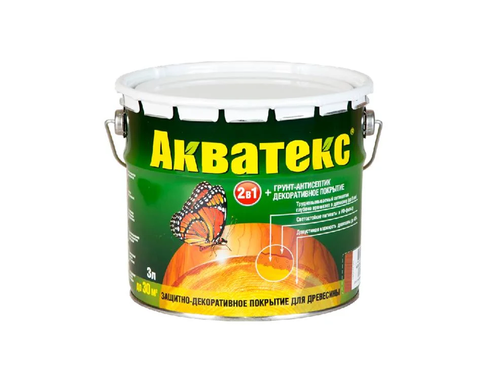 Основа алкидная Акватекс 2 в 1 - еловая зелень 3л УФ-защита, влажн. древесина 40%