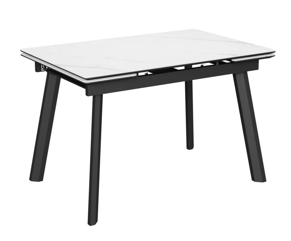 Стол Татами-2С 120х80 (+30+30) (царга Чёрный/МДФ+PVC Чёрный/Ice Clouds Satin) + нога №5 (черный)