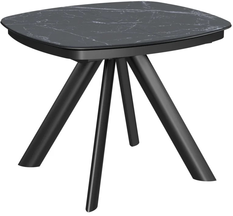 Стол Сохо-1С, размер 100х90 (+32), цвет Чёрный/МДФ+PVC Чёрный/Black marble)+нога №110Е чёрный