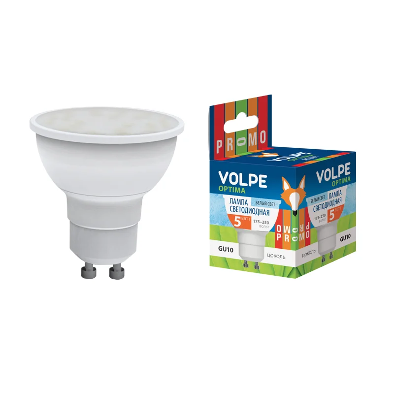 Лампа светодиодная 5W GU10 175-250V 4500K 400Лм (белый) Volpe Optima,JCDR/NW/О*