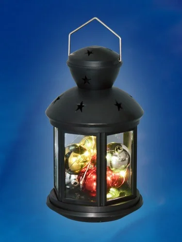 Фонарь со светодиодной гирляндой внутри, на батарейке 10 LED (RGB), 12*20 см, ULD-L1220-010/DTB/RGB BLACK