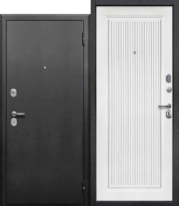 Дверь мет. 9 см ПРОДЕВЯТЬ Букле Графит/МДФ8 Белая матовая 960 левая