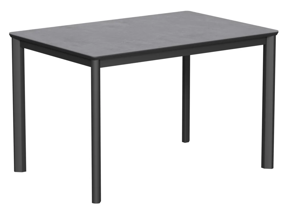 Стол Римини-1С 110х70 (+45) (царга Чёрный/МДФ+PVC Чёрный/Oxide Grey) + Нога №9 (черный)